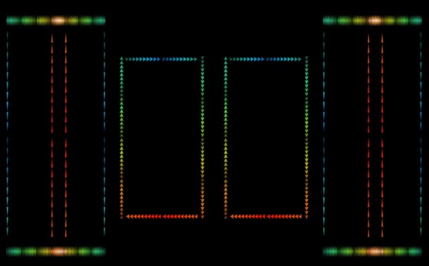 Driehoek nagels regenboog rand lijn langzaam vervaagd alle in de lijn op zwart scherm — Stockvideo