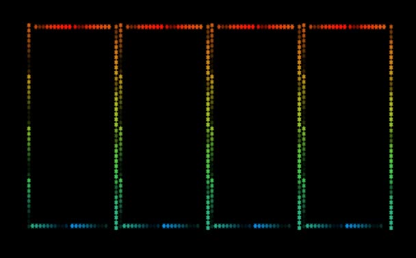 Esagono arcobaleno quattro confine digitale lento sbiadito tutto nella linea sullo schermo nero — Video Stock