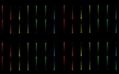 Üçgen gökkuşağı yukarı ve aşağı küçük dijital yavaş hepsi siyah ekrandaki çizgide soldu
