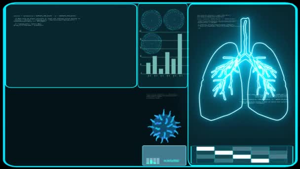Ο ιός Covid μεταδίδει όλη την παγκόσμια ανάλυση και το ψηφιακό graph bar blue monitor zoom στην Αμερική — Αρχείο Βίντεο