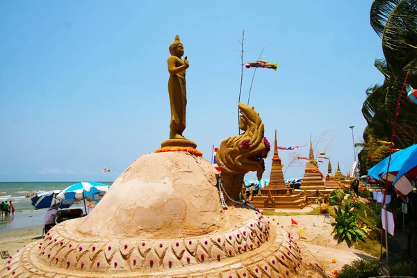 Lord Buddha Stand Naga Sand Pagoda Songkran Festival Represents Con — Foto de Stock