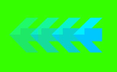 Mavi ok işareti üç adım göz kırptı ve yeşil ekranda pankart ve reklam için soldu