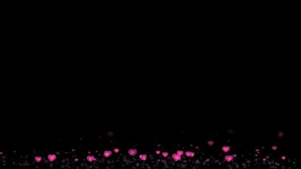 Corazones y caída de seis estrellas y flotando en la pantalla negra diseño abstracto de la tecnología para la publicidad — Vídeo de stock