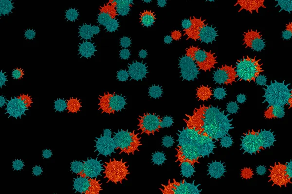 Mutiertes Virus Covid Ball Hellblau Und Rot Schwebte Der Luft — Stockfoto