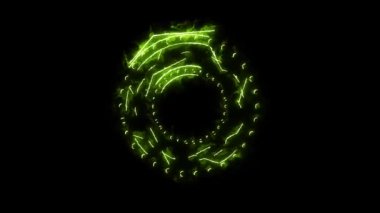 Altıgen ateş gücü güçlü yeşil alev çemberinin etrafını sardı.