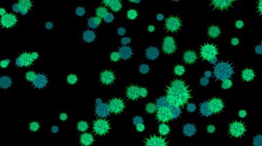 Virüs covid mutasyonu yeşil renk ve mavi normal virüs yavaş hareket eden ışık arkaplanı