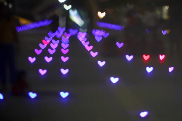 Purple Bokeh Blur Heart Shape Love Valentine Night Light Floor — Stock Photo, Image