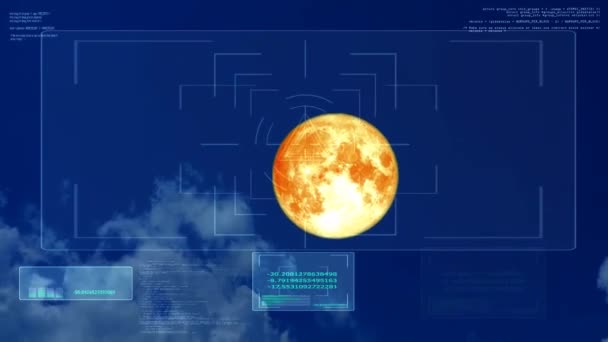 全海狸血月在夜空中移动，云彩移动及数字分析 — 图库视频影像