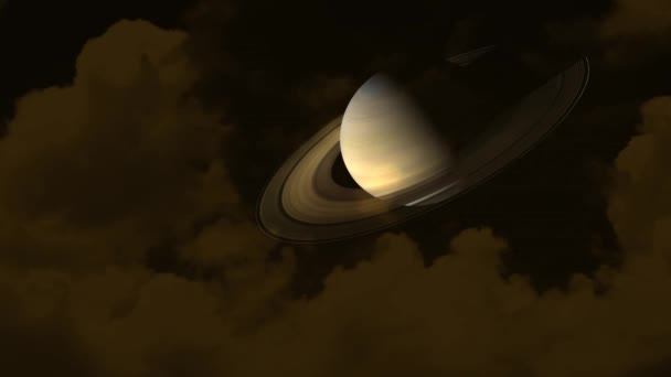 Saturne sur le ciel nocturne et doux nuage orange passe en mouvement — Video