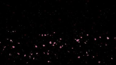 Pembe kalpler ve sarı sınır ve uzayda yüzen kırmızı beyaz yıldızlar.