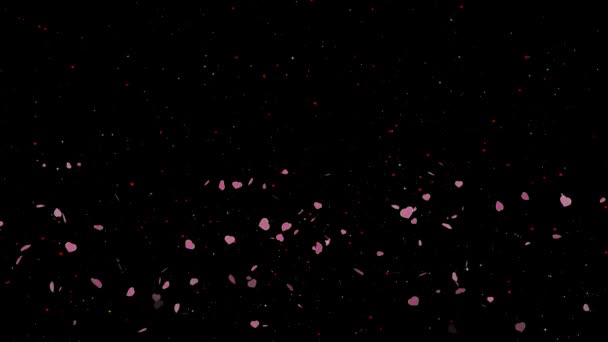 Roze hartjes en gele rand en rood gele witte sterren zweven op de ruimte — Stockvideo