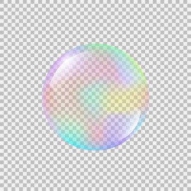 Gökkuşağı yansıması ile gerçekçi sabun köpüğü. İzole vektör şeffaf bir arka plan üzerinde. Resimde saydam, degrade ve etkileri ile.