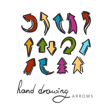 Beyaz arka plan, vektör kümesi üzerinde çizilmiş okları