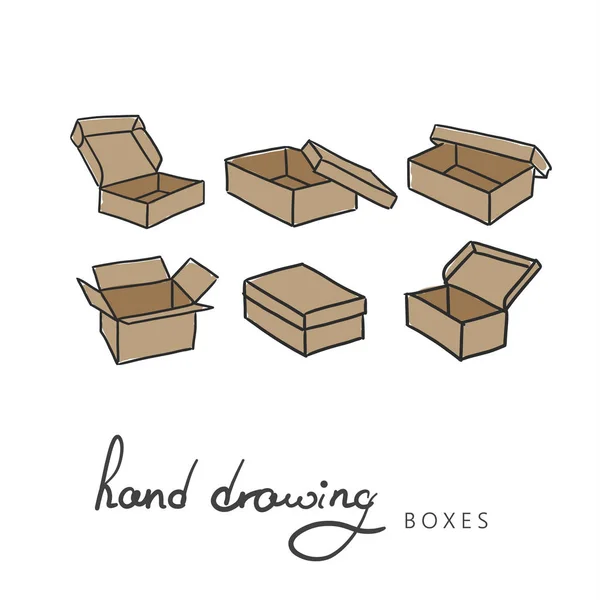 Conjunto de cajas y paquetes de dibujo a mano vectoriales — Vector de stock