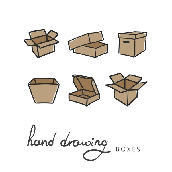 Conjunto de cajas y paquetes de dibujo a mano vectoriales — Vector de stock