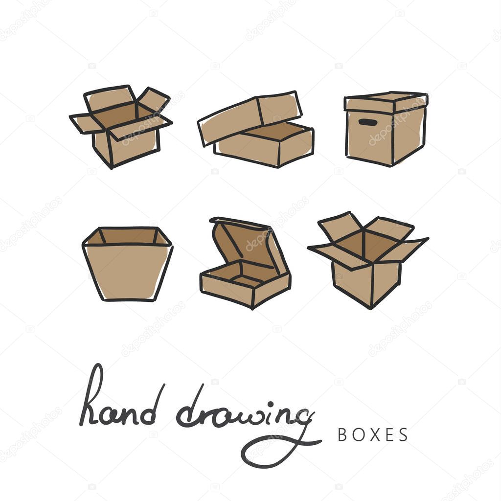 Set of vector hand drawing boxes and packages