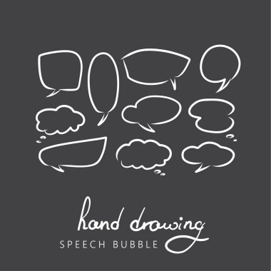 Elle çizilmiş kümesi ve sürekli konuşma balonları mesaj ve iletişim sözler için. Doodle tarzı çizgi roman balon, bulut, kalp şekli tasarım öğeleri. İzole vektör.