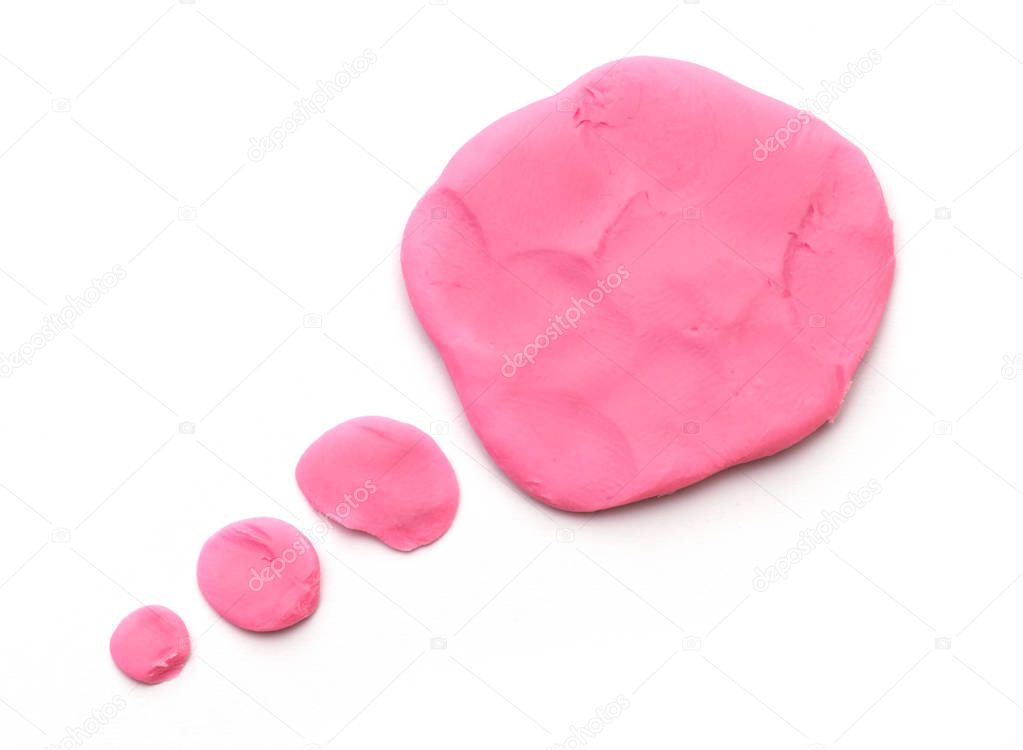 Plasticine pink speech bubble. Modeling clay handmade talk cloud isolated on white background.