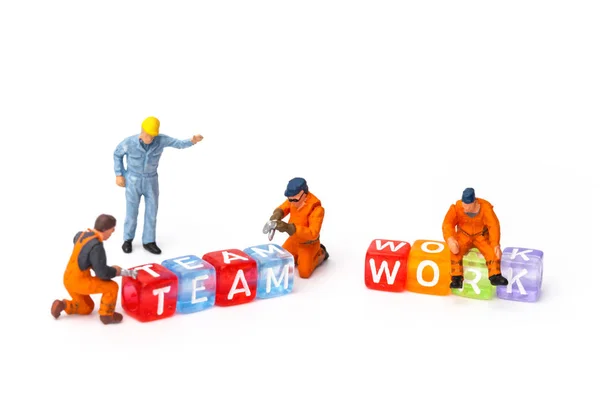 Miniature People Concept Collective Solution Any Problem Miniature Toy Workers — Stock Photo, Image