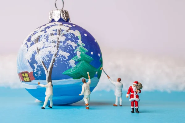 Persone Miniatura Babbo Natale Pupazzo Neve Natale Felice Anno Nuovo — Foto Stock