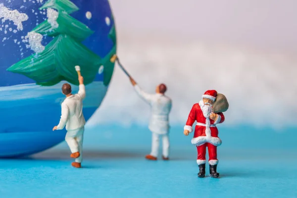Persone Miniatura Babbo Natale Pupazzo Neve Natale Felice Anno Nuovo — Foto Stock