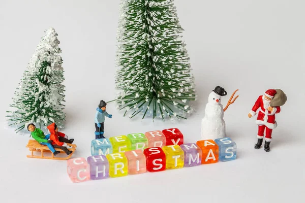 Миниатюрные Люди Санта Клаус Веселые Дети Концепция Рождества — стоковое фото