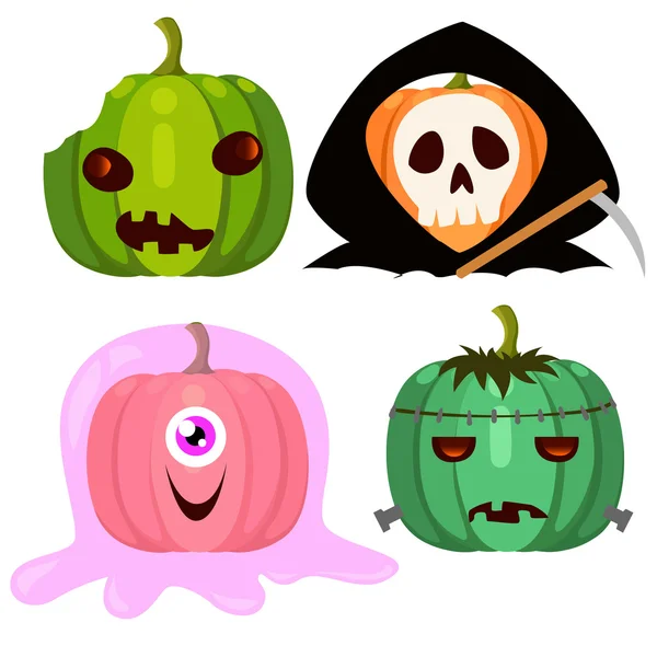Pompoen Halloween monsters kostuums voor Halloween collectie. monsters in cartoon stijlenset vector illustratie — Stockvector