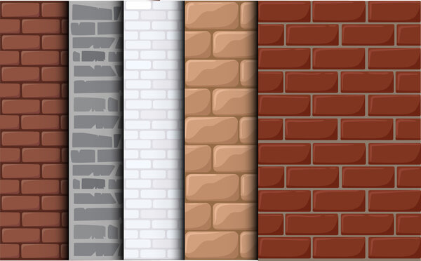 Brick texture vector background. Set texture of a tile. Cartoon background for game elements isolated.