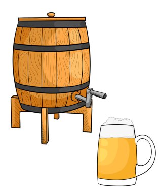 Vektör varil bira kara tahta çizilmiş. Vektör bira kupaları ayarla.