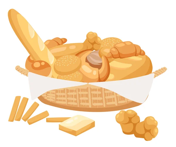 Хлібний набір. Хлібобулочні та кондитерські вироби іконки, встановлені з різними видами хліба, солодких булочок, кексів, тіста . — стоковий вектор