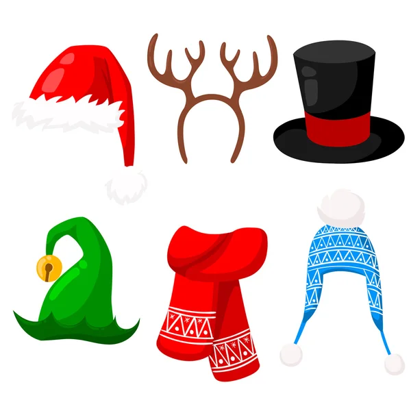 快乐圣诞圣诞老人帽小精灵的角鹿围巾新，到 2017 年矢量图 — 图库矢量图片