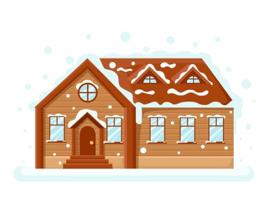 Neşeli Noel ve mutlu yeni yıl arka plan kış City yatay, düz ev ve ağaçlar ve süslemeleri ile. Noel Town