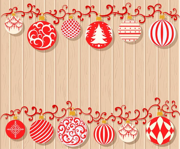 Fondo de Navidad con ramitas de abeto y bolas. Ilustración vectorial . — Vector de stock