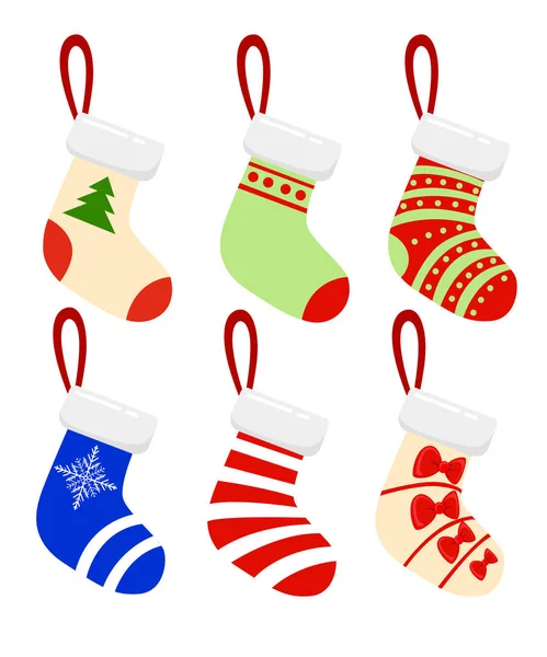 Merry Christmas Modern vector illustration of Christmas socks with different design. — Stock Vector