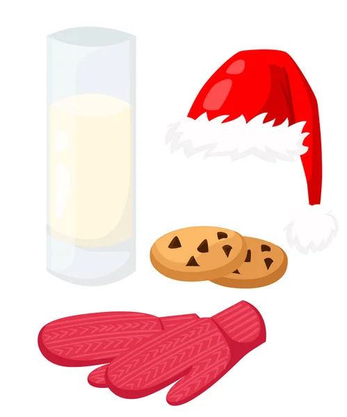 伝統的なクリスマス料理とサンタのデザート食品のセット — ストックベクタ