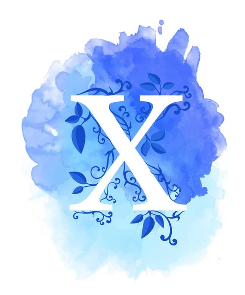 Aquarell-Buchstaben-Kalligraphie auf Aquarell-Hintergrund. natürliche Elemente Blätter Locken Design ein Element für Web-Poster Typografien x — Stockvektor