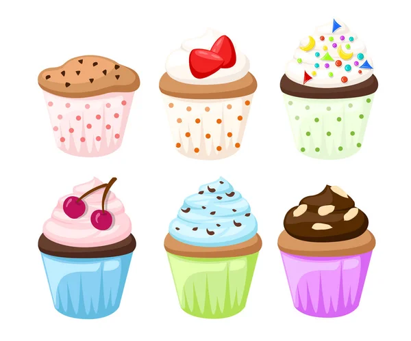 Cupcake vector conjunto aislado pastel collectin dulce caramelo — Archivo Imágenes Vectoriales