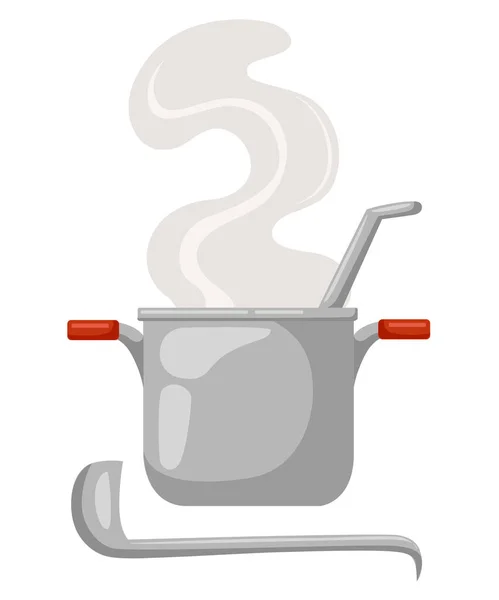 Kreslený rendlík na bílém pozadí. Kuchyňské náčiní. polévka — Stockový vektor