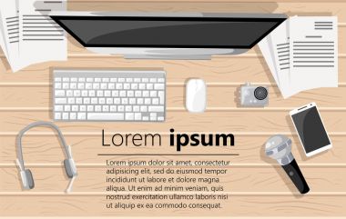 Web sitesi için kavram adam Blogger Video bilgisayar afiş. Kavram blogging. Dijital blog. Düz tasarım stil vektör çizim.