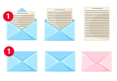 Düz tasarım stil vektör çizim ileti iletişim mektup simgesi ayarla.