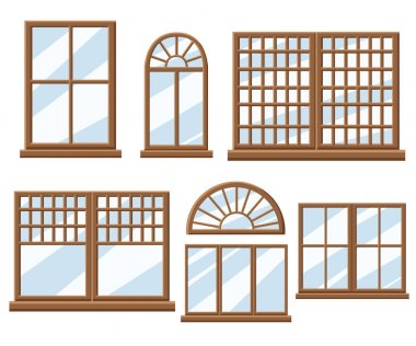Düz tasarım stil vektör çizim penceresi Icon set.