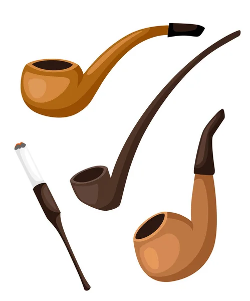 Tabaco de fumar, pipa de fumar, narguile. Conjunto plano aislado de adicción, malos hábitos. tubo cigarro conjunto diseño plano estilo vector ilustración . — Vector de stock