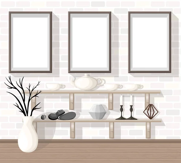 Mock up Modern Office Interior Flat Design Vector Ilustração conceito de local de trabalho Conceito de local de trabalho. Escritório moderno em casa . — Vetor de Stock