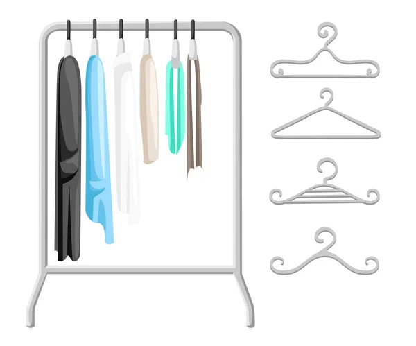 Hanger stativer med tøj på bøjler. Flad design stil moderne vektor illustration koncept . – Stock-vektor