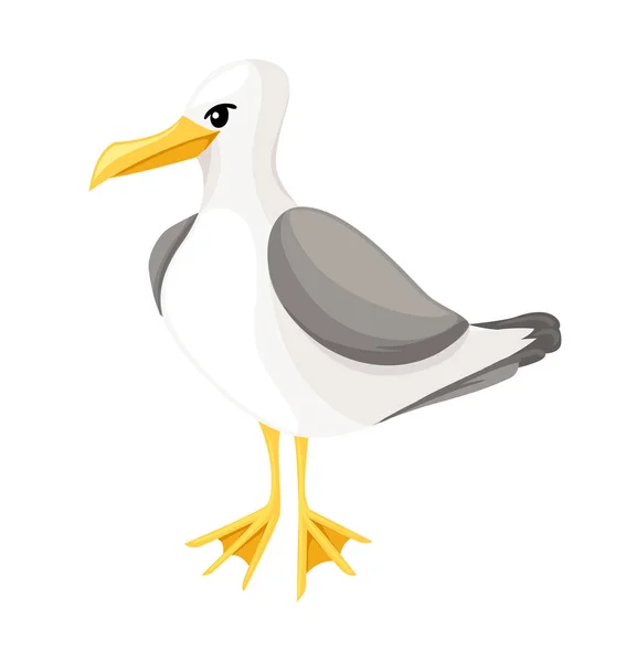 Gaviota sobre un fondo blanco en estilo de dibujos animados mar, icono de pájaro marino o botón en estilo plano, ilustración vectorial aislada — Vector de stock