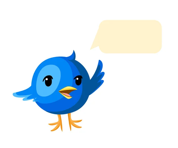 Blauer Vogel auf weißem Hintergrund mit einer Dialogwolke als Symbol für die Figur. dunkelblau schöne Baby Vogel Vektor flache Abbildung — Stockvektor