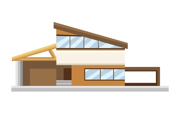 Сучасний котедж з гаражем коричнево-бежевий відтінок Плоский дизайн сучасних міських будинків будівель, хмарочосів. барвиста котеджна будівля, будинок кафе . — стоковий вектор