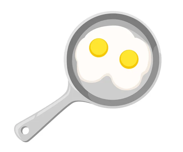 Frigideira ovos fritos e casca de ovo no vetor de ilustração de fundo —  Vetores de Stock