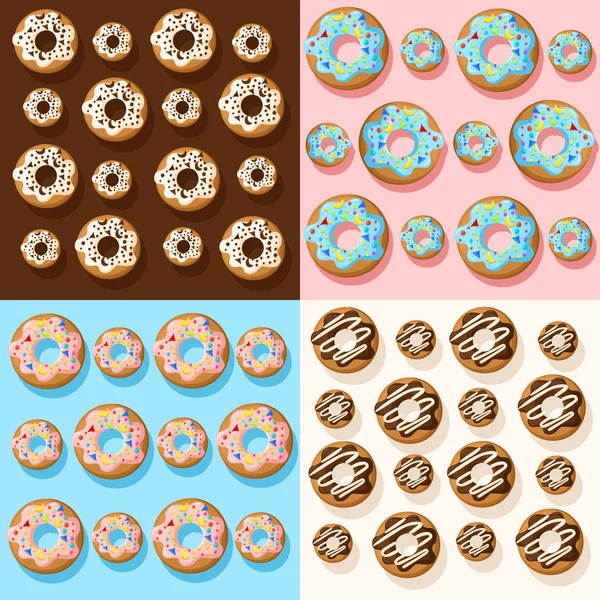 Illustration de donut isolé sur un motif sans couture Vector blanc avec des beignets colorés avec glaçure et saupoudrer sur un fond blanc . — Image vectorielle