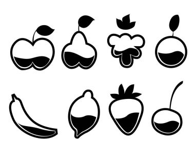 Payet kümesiyle plastik bardak suyu taze meyve sallamak. Vektör çizim